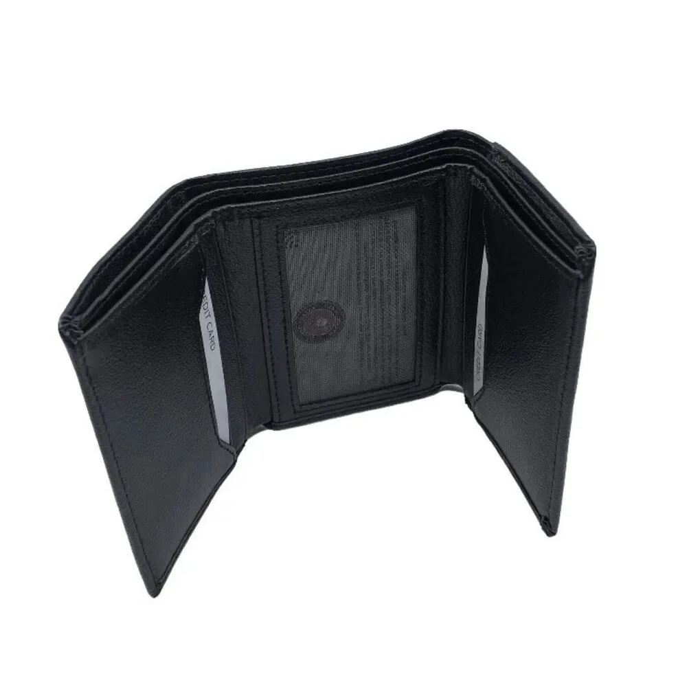 US Marine Corps Logo Genuine RFID Protection Leather TRIFOLD Wallet in Black